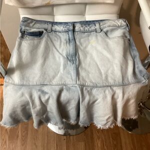 Michael Kors Light Blue Denim Skirt with Frayed Hem